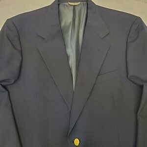 Stafford Executive Navy Blue Worsted Wool Blazer Gold Crest Buttons 42S USA Made